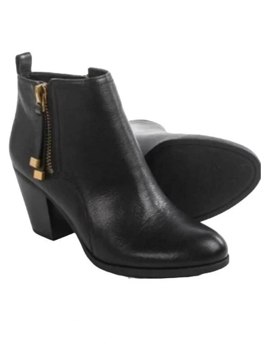 Title: Franco Sarto Diana Dual Zip Leather Ankle Booties Black Size 10